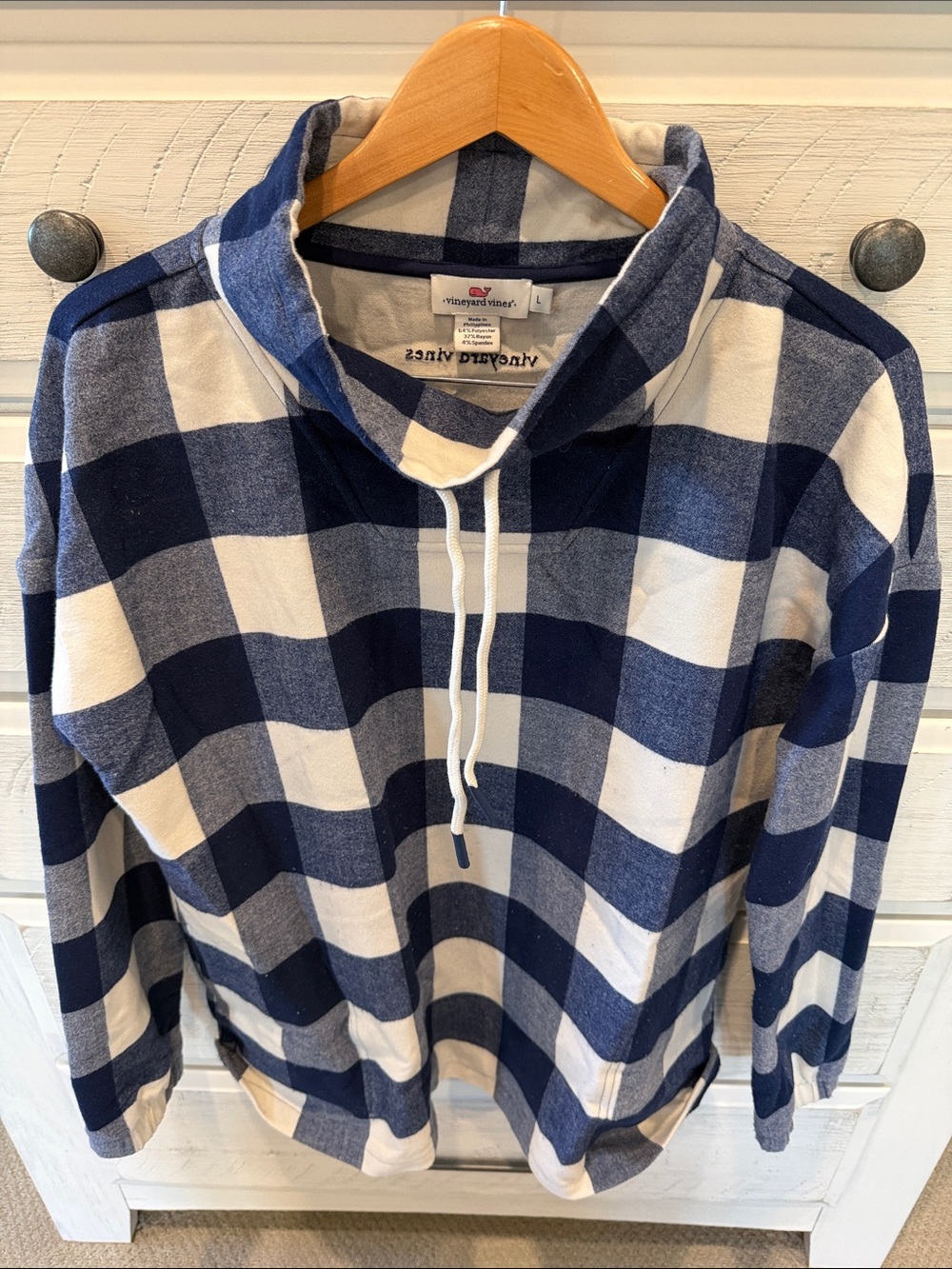 Vineyard Vines Navy and White Buffalo Check Hooded Pullover - Picture 3 of 4